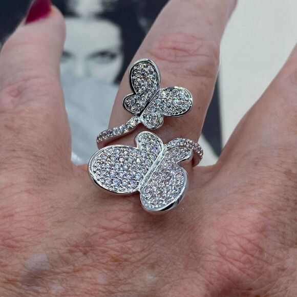 Butterfly AAA Grade CZ Rhodium Brass Statement Ring Sizes 6,7,9 - Picture 7 of 7